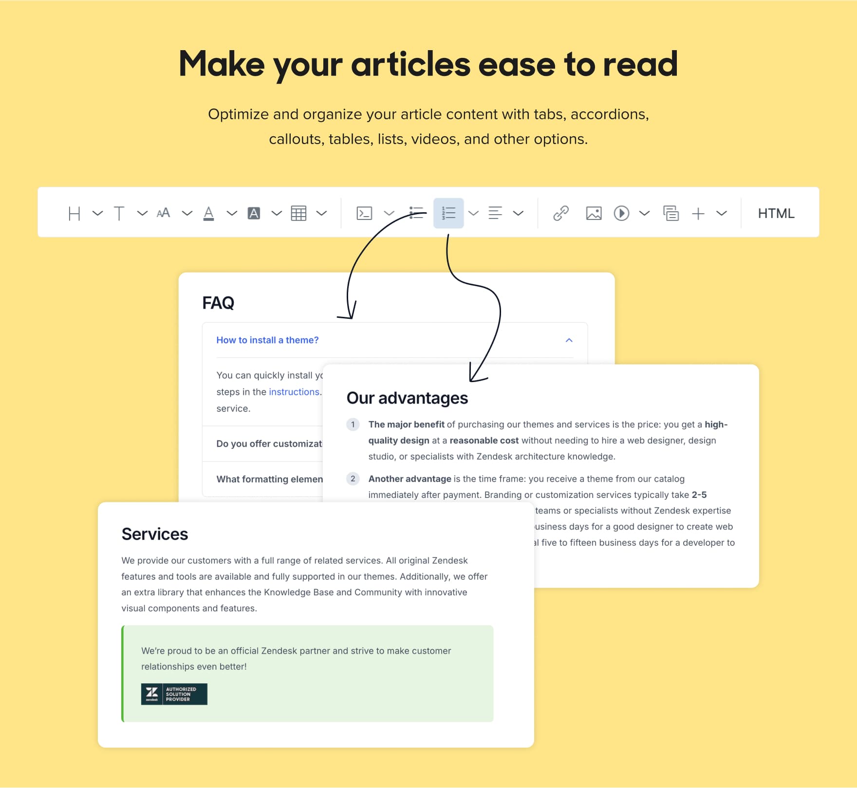 Article formatting components