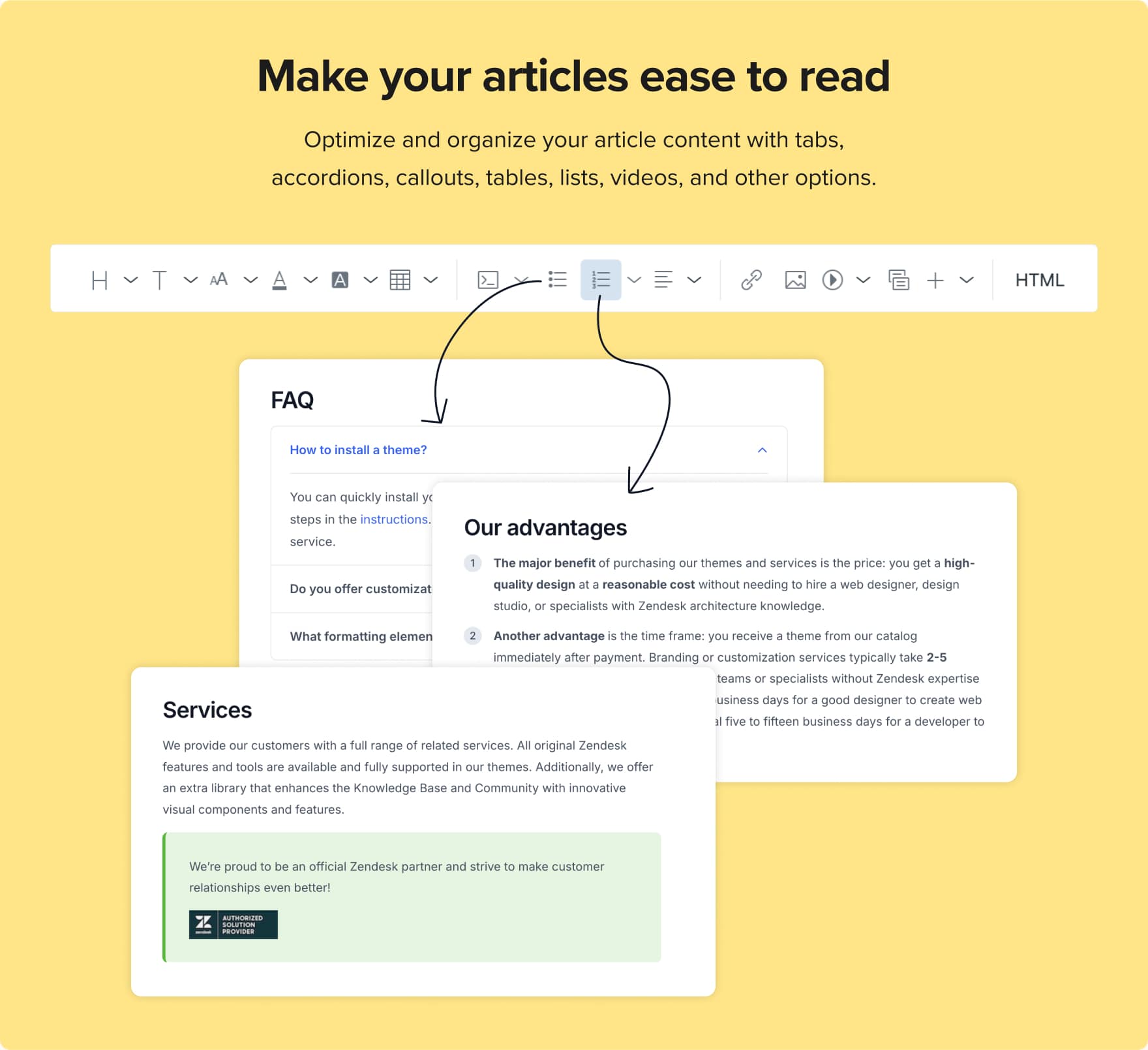 Article formatting components